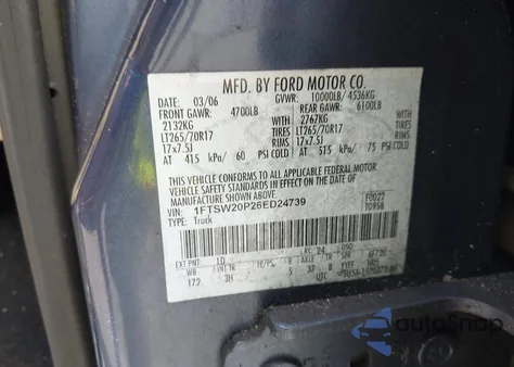 2006 Ford F-250 Lariat/Xl/Xlt из США, поврежденный, VIN 1FTSW20P26ED24739